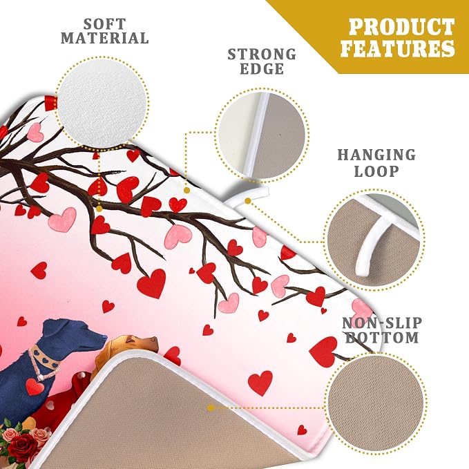 Love Dog Dish Drying Mat 16"x18" Red Heart Microfiber Dish Drainer Mat Hanging Loop Absorbent Fast Dry Pad Kitchen Counter Bar Accessories