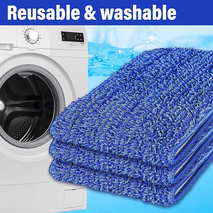 16.5" Microfiber Mop Pads Refills, 3 Pack Reusable Replacement Heads | reusable wet mop refills, machine washable for 14-16 inch spray mops, hardwood floors, dust cleaning & scrubbing