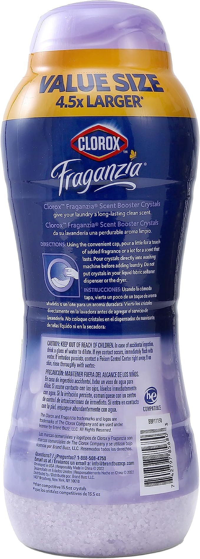 Clorox Fraganzia Laundry Scent Booster Crystals, In-Wash Fragrance Beads for Fresh-Smelling Clothes & Linens, Safe for All Fabrics & Colors, Easy-Pour Bottle, Lavender with Eucalyptus, 70 Oz