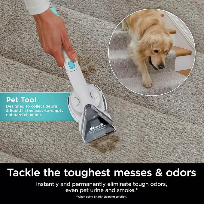 Shark PX201 StainStriker Portable Carpet & Upholstery Cleaner, Spot, Stain, & Odor Eliminator, 3 Attachments, Perfect for Pets, Carpet, Area Rugs, Couches, Upholstery, Cars & More, White (Renewed)