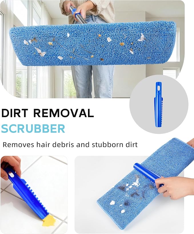 MR.SIGA Professional Microfiber Mop for Hardwood, Laminate Floor Cleaning | Stainless steel telescopic handle, 3 reusable microfiber flat mop refills and 1 dirt removal scrubber included