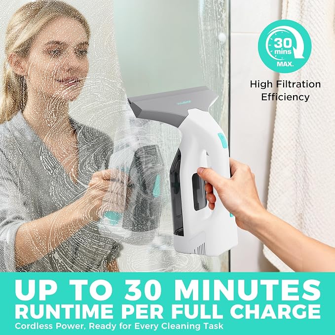 HAUSHOF Electric Window Vacuum Squeegee 11", 2000Pa Cordless Cleaner Set | Strong Suction;2 kPa Suction;Cordless Design;Multi-Surface Cleaning