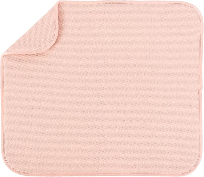 S&T INC. Dish Drying Mat, 16" x 18", Large, Diamond Texture, Rose Pink | Absorbent Microfiber, Kitchen Counter Mat for Dishes, Utensils, Pots and Pans, Machine Washable