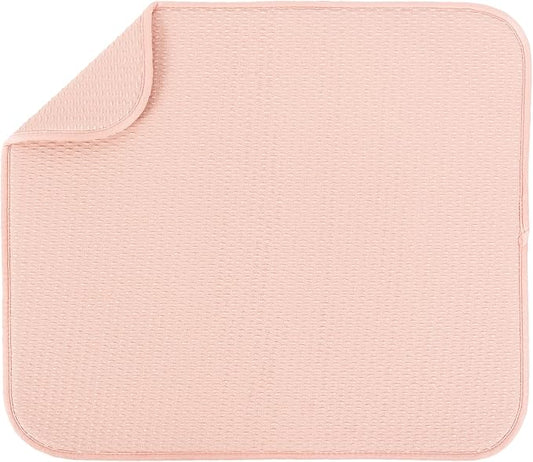 S&T INC. Dish Drying Mat, 16" x 18", Large, Diamond Texture, Rose Pink | Absorbent Microfiber, Kitchen Counter Mat for Dishes, Utensils, Pots and Pans, Machine Washable