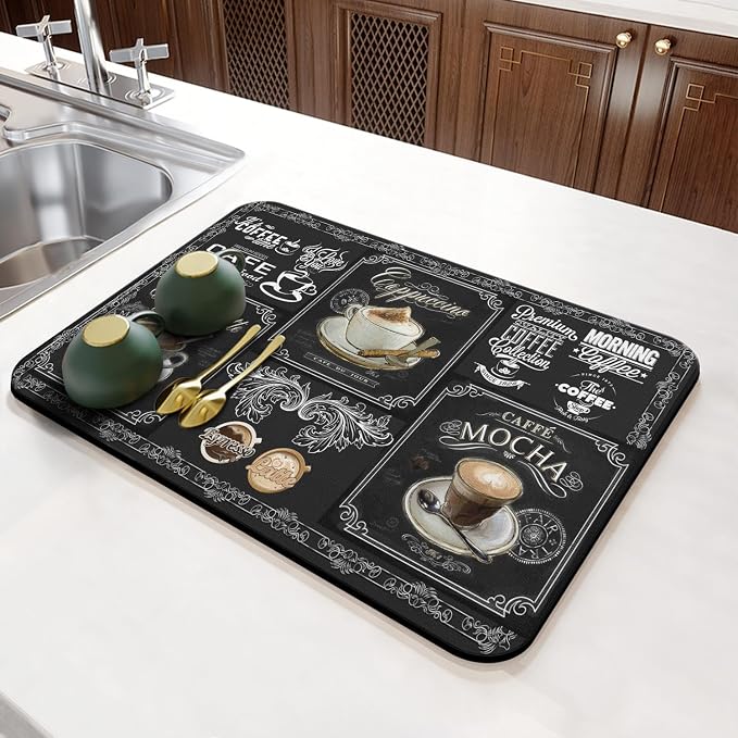 Absorbent Coffee Bar Mat - 23inx15in, Anti-Slip, Fits Under Coffee Machine, Dish Drying Mat for Countertops