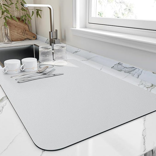 HotLive Dish Drying Mat for Kitchen Counter, Heat Resistant Drainer Mats with Non-slip Rubber Backed, Hide Stain Kitchen Super Absorbent Draining Mat, Easy to Clean Dish Rack Pad, Light Grey 18"x28"