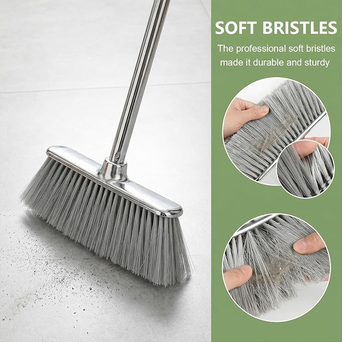 Indoor Soft Bristle Broom, 13-Inch Angle Head, Adjustable Handle