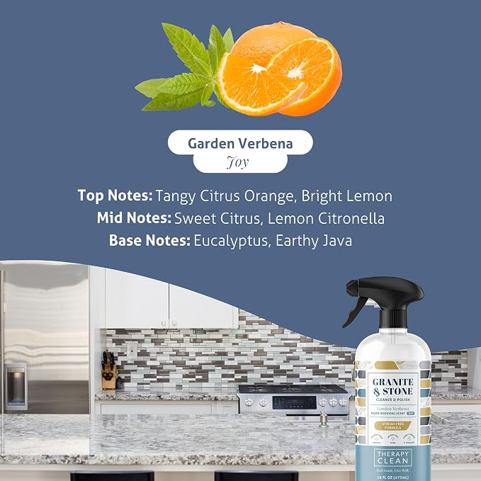 Therapy Granite & Stone Cleaner and Polish, pH Neutral, Marble & Quartz | Includes microfiber cloth. Safe for granite, marble, quartz, soapstone, slate, limestone, corian & laminate.