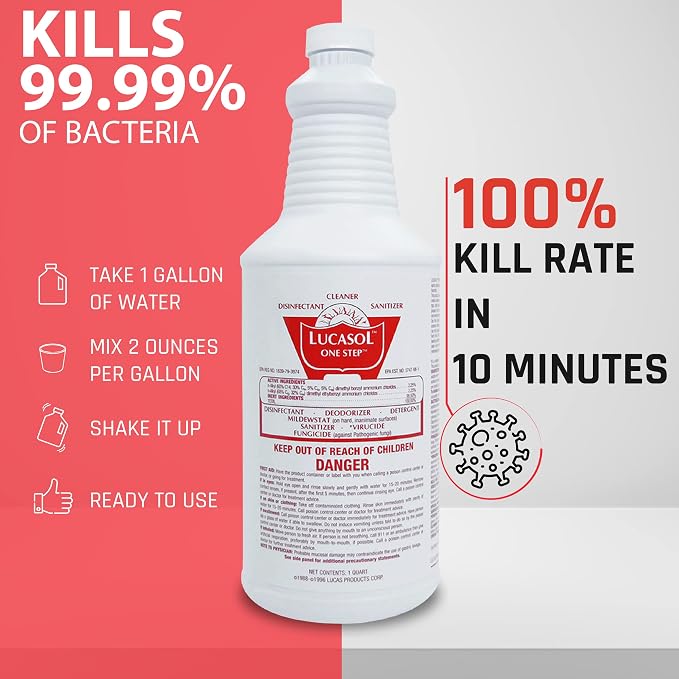 Lucasol One Step Disinfectant, 1 Quart (32 Ounce), All Purpose Cleaner Spray For Hospitals, Barber Supplies, Household Essentials, School, Salons, Household Cleaning And More