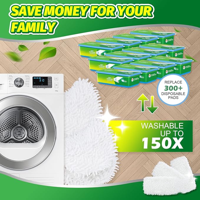 Reusable Microfiber Chenille Mop Pads Compatible with Swiffer Mop | 4 Pack Dry Sweeping Cloths, Wet Pad Refills for Wet & Dry, Washable Pads Refills for Household Cleaning (Mop is not Included)
