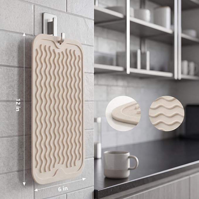 MicoYang Silicone Dish Drying Mat for Multiple Usage,Easy clean,Eco-friendly,Heat-resistant Silicone Mat for Kitchen Counter or Sink,Refrigerator or Drawer Liner Tapioca S 12 inches x 6 inches