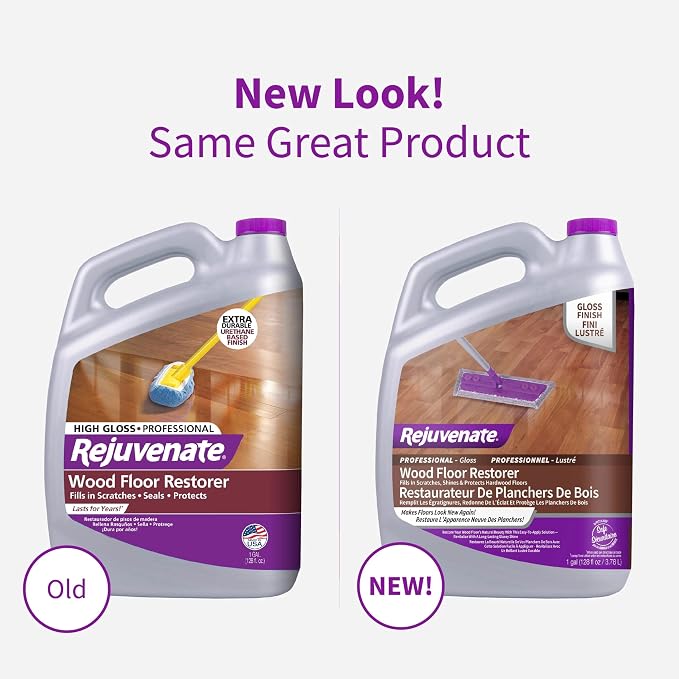 Rejuvenate Professional Wood Floor Restorer 1 Gal, Gloss Finish, 2 Pack | 1-Coat Application Fills Scratches, Shines & Protects Hardwood Floors, Leaves A Glossy Finish, Safe For Pets & Kids