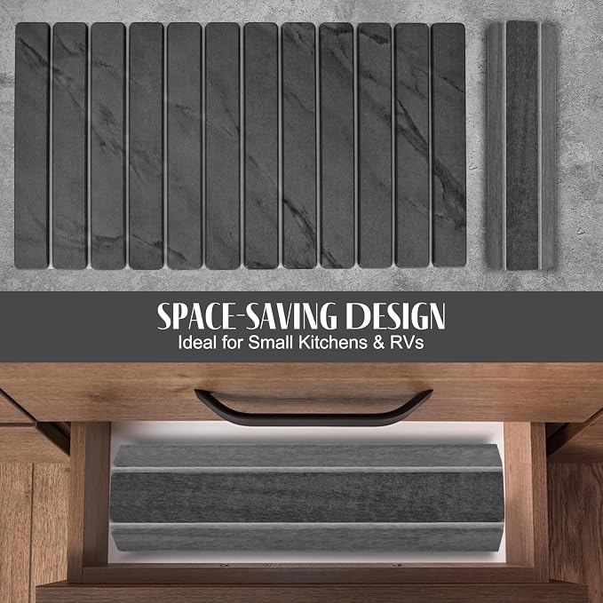 2 PCS Extra Large Stone Dish Drying Mat for Kitchen Counter, 28"×16" Marble Dish Drying Mat with 8"x 4" Coasters, Non - Slip Collapsible Absorbent Mat for Multi - Purpose, Match Any Countertop【Gray】