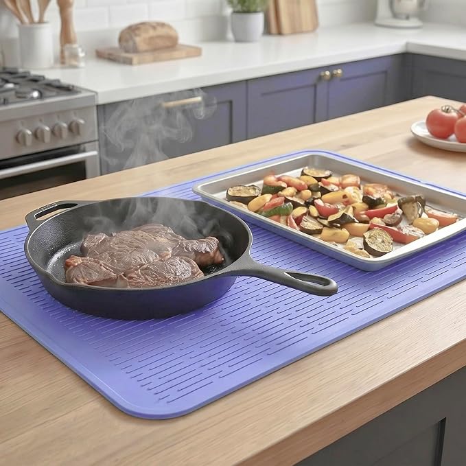 MicoYang Silicone Dish Drying Mat for Multiple Usage,Easy clean,Eco-friendly,Heat-resistant Silicone Mat for Kitchen Counter or Sink,Refrigerator or Drawer Liner Light Purple 3XL 28 inches x 18 inches