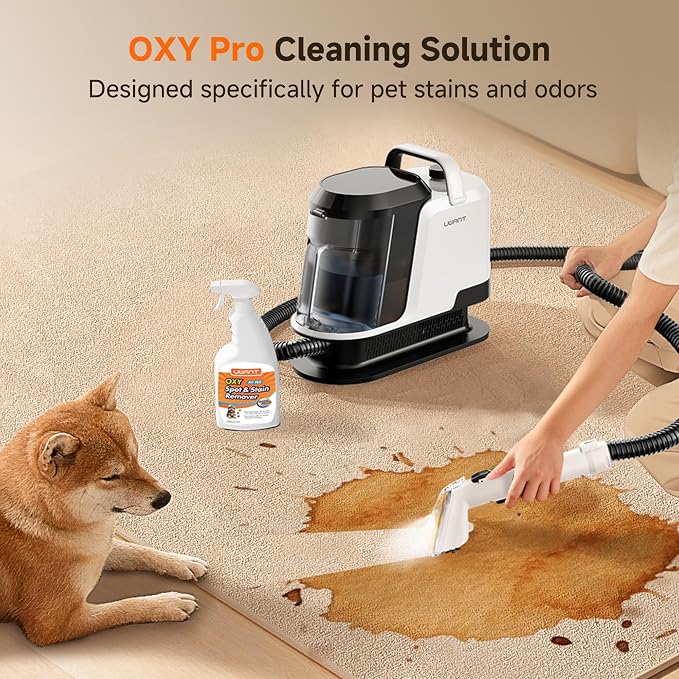 Uwant 18Kpa Upholstery Cleaner Machine with Pet Pro Solution&Tools | Portable Carpet Cleaner with 3 Brush Heads for Cars, Pets 2in1 Carpet Cleaner Machine for Spot, Rugs, Couch