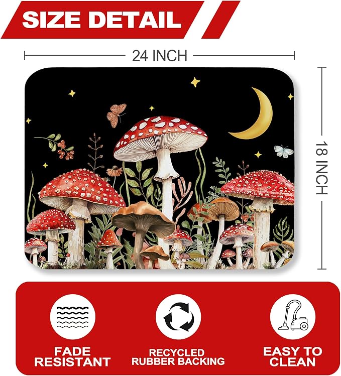 Mushroom Dish Drying Mat, Absorbent Microfiber Kitchen Counter Pad, Mushroom Decor for Countertop, Reversible Kitchen Counter Mat for Kitchen Sink & Countertop