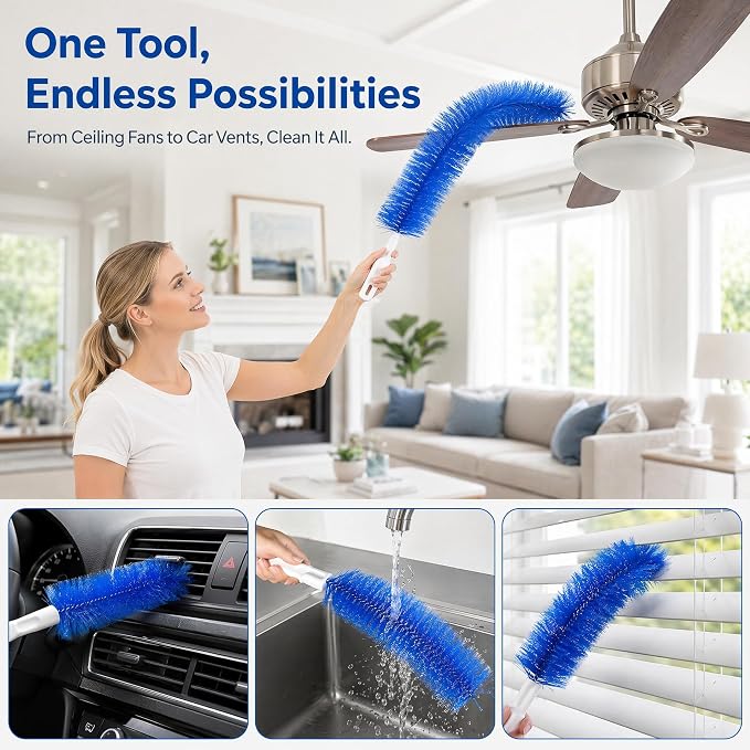 Bendable Microfiber Head, Reusable Dust Remover, 2026 Upgrade Fan Cleaner Brush, Bendable Microfiber Duster Washable Fans Cleaning Brush for Blind, Cobweb, Air Vents Cars Curtains (Mix*2)