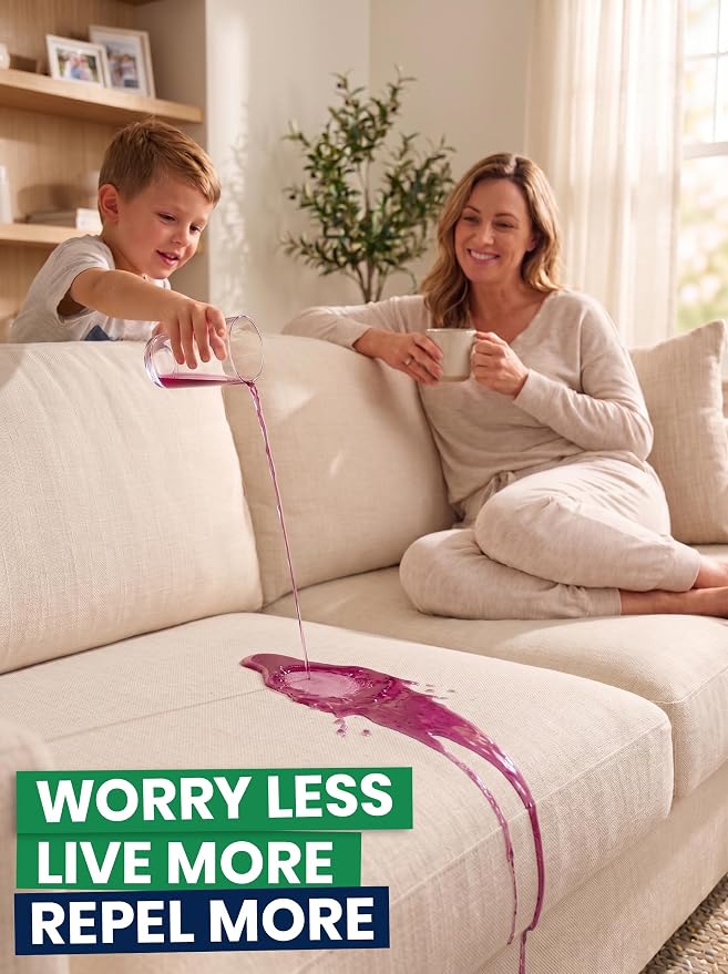 RepelWell Non Toxic Fabric Protector Spray for Upholstery & Furniture,12 oz | Helps repel water, coffee, wine, food, dirt and everyday spills from upholstery.