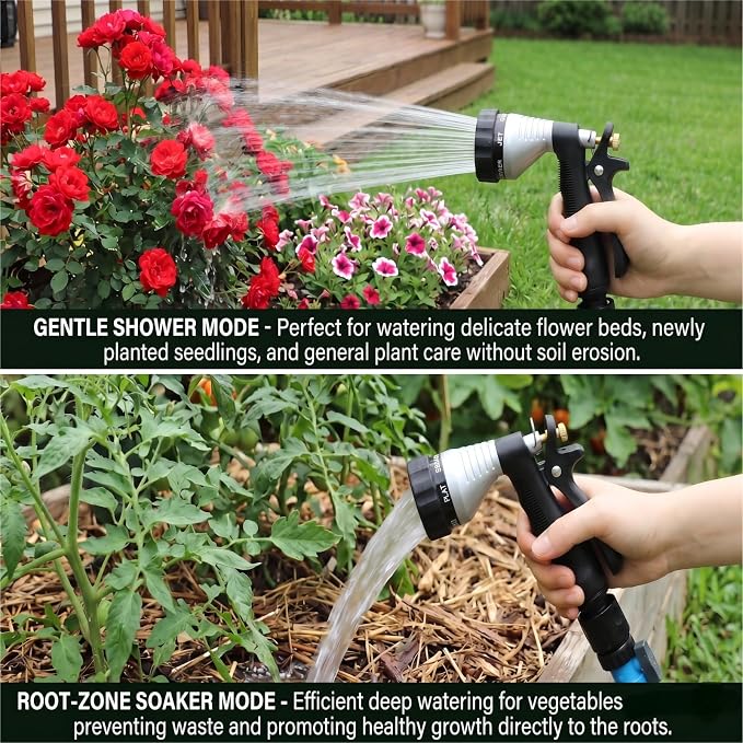 GREEN MOUNT Water Hose Nozzle Spray Nozzle, Metal Garden Hose Nozzle with Adjustable Spray Patterns, Perfect for Watering Plants, Washing Cars and Showering Pets