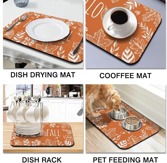 Fun Coffee Mat 19inx12in,Coffee Bar Mat for Countertops,Absorbent Hide Stain Anti-Slip Coffee Bar Accessories Fit Under Coffee Machine Mat,dish Drying Mats for Kitchen