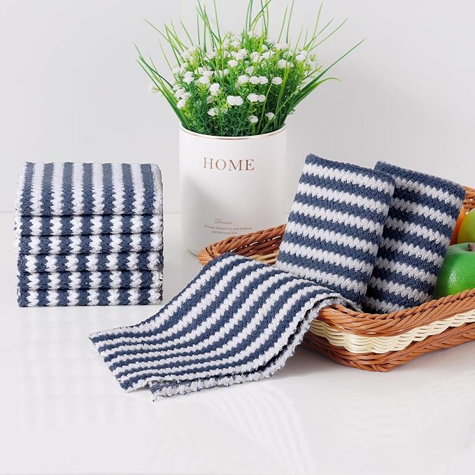 Homaxy 8 Pack Kitchen Towels and Dishcloths Set, 10 x 10 and 10 x 20 Inches, Ultra Soft and Absorbent Coral Velvet Dish Towels, no-lint Reusable Fast Drying Microfiber Cleaning Cloth, Navy Blue