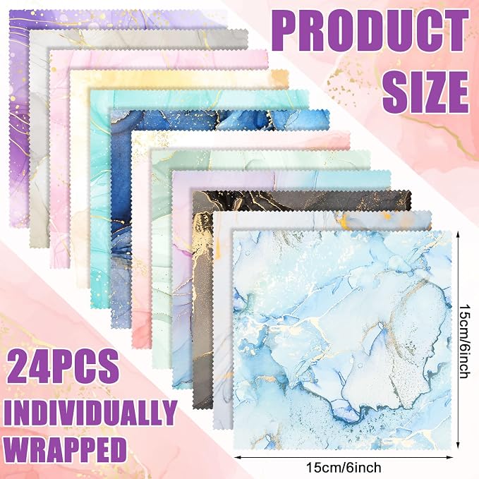 Copkim 24 Pcs Marble Eyeglasses Cleaning Cloths Microfiber Lens Cleaning Cloths Soft Reusable Glasses Tools for Eyeglasses Camera Lens Cell Phone Screen Glasses 6 x 6 Inches