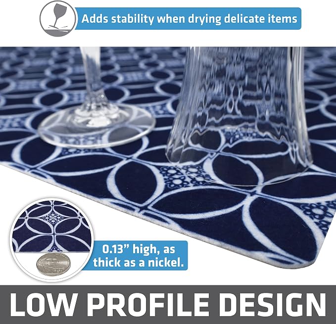 Drymate Jumbo XL Dish Drying Mat (19”x24”), Low-Profile, Super Absorbent, Quick Dry Fabric, Waterproof & Slip-Resistant, for Kitchen Counter, Trimmable, Easy to Clean (USA Made)(Indigo)