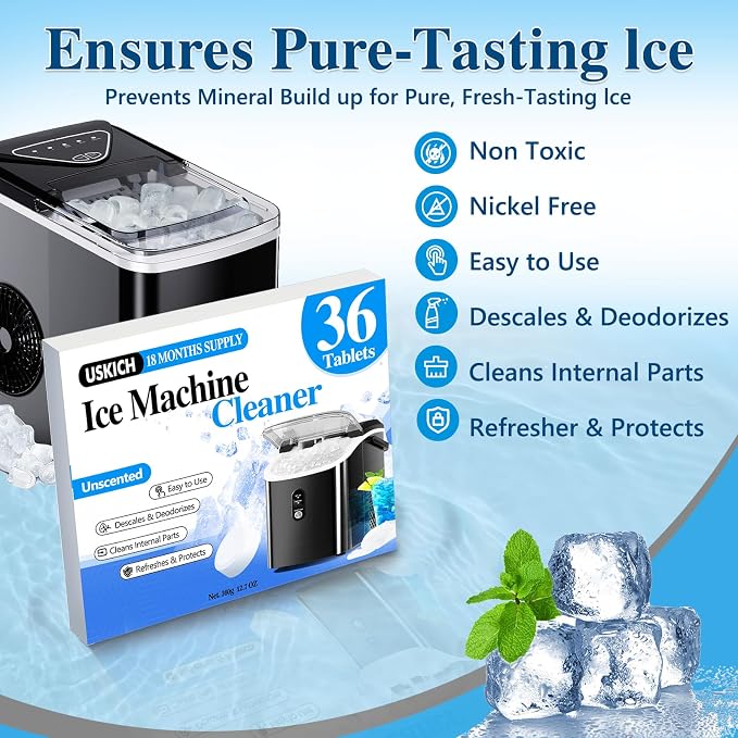 Ice Machine Cleaner Descaler Tablets-36Pack Ice Maker Cleaner | Compatible with Frigidaire, Opal, GE Profile, Kitchenaid, Nickel Safe Scale Remover for Countertop, Nugget Ice Makers