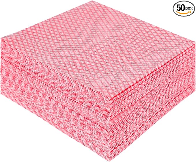 JEBBLAS Disposable Dish Towels and Cloths, Reusable Wipes, 50 Count, Red