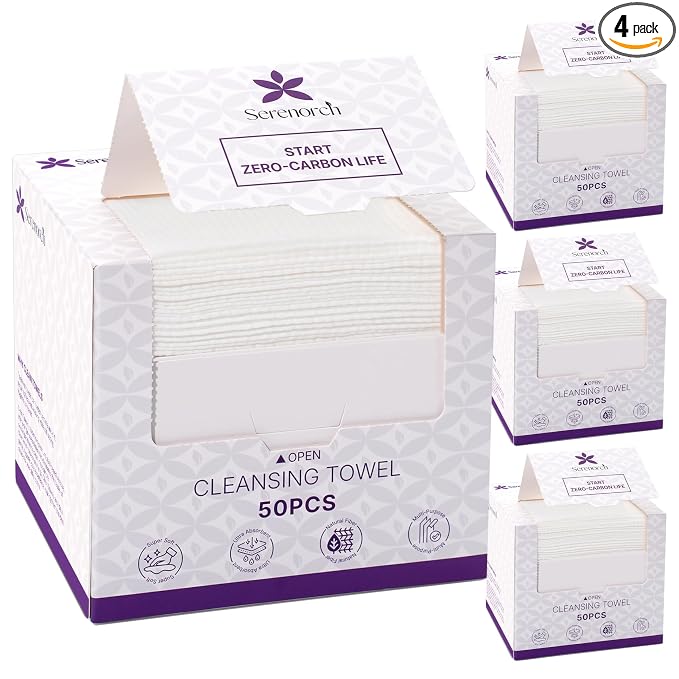 Disposable Face Towels XL, 200 Count | 10" x 12" Ultra Thick Facial Cleansing Cloths, Soft Dry Wipes for Sensitive Skin, Lint-Free Makeup Remover Towelettes