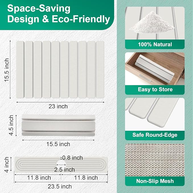 Stone Drying Mat for Kitchen Counter, 24"x16" Water Absorbing Dish Drying Mat with 24"x4" Faucet Mat for Kitchen Sink, Diatomaceous Earth Quick Dry Stone Mats for Dishes Bottles Cups (Off White)