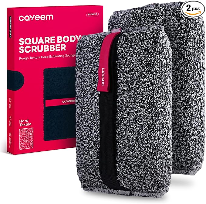 Caveem Exfoliating Body Scrubber, Rough Exfoliation Body Exfoliator Sponge for Remove Dead Skin, Body Exfoliating Sponges, Bath and Body Exfoliate Buffer, Mens and Womens Sponge for Shower (2 Pack)