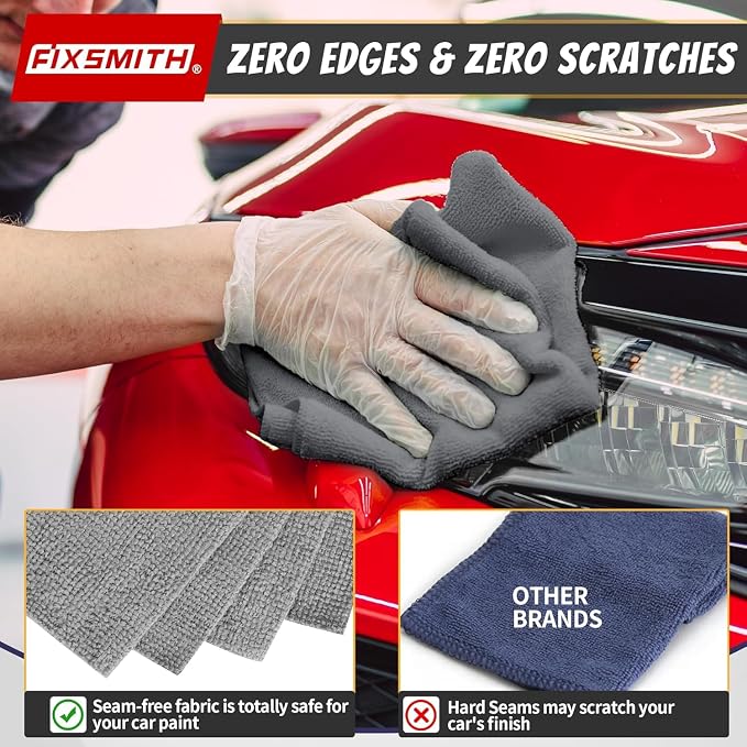 FIXSMITH Microfiber Cleaning Cloth, Shop Towels Bulk, 24 Pack Grey Microfiber Towels for Cars, All-Purpose Absorbent Cleaning Rags, Dust Cloth for Automotive, Mechanic, Garage, Bar, 12 x 11 inch