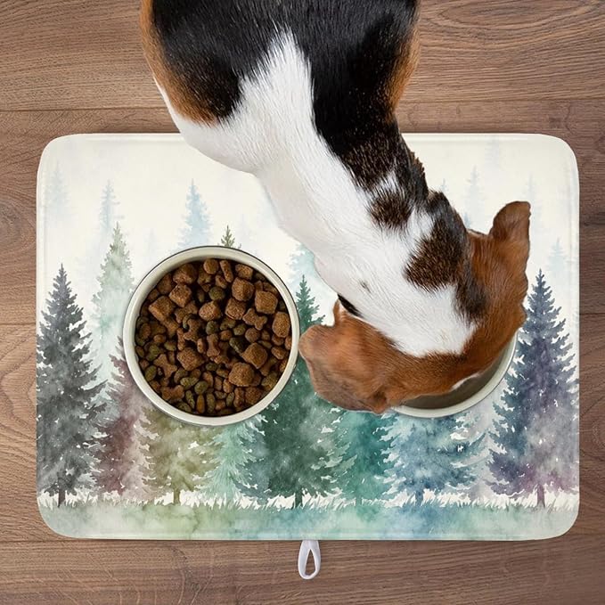 Giwawa Pine Tree Dish Drying Mat Natural Forest Fog Microfiber Dishes Pad 18x24 Inch Absorbent Fast Dry Dish Drainer Rack Mats for Kitchen Counter
