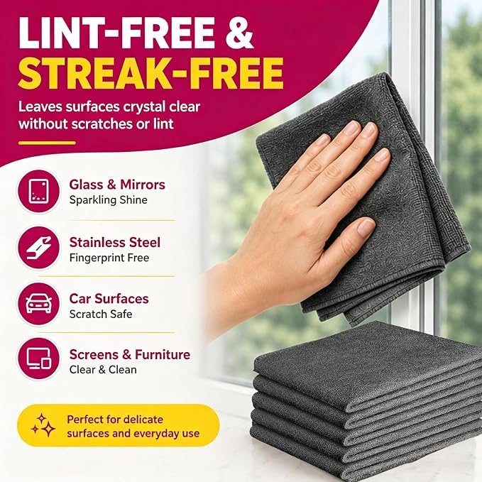 Magic Cleaning Cloth 5-Pack for Stainless Steel, Windows, Glass (10 Cloths) | 7.87 × 11.81 inches, Thick Microfiber, Reusable