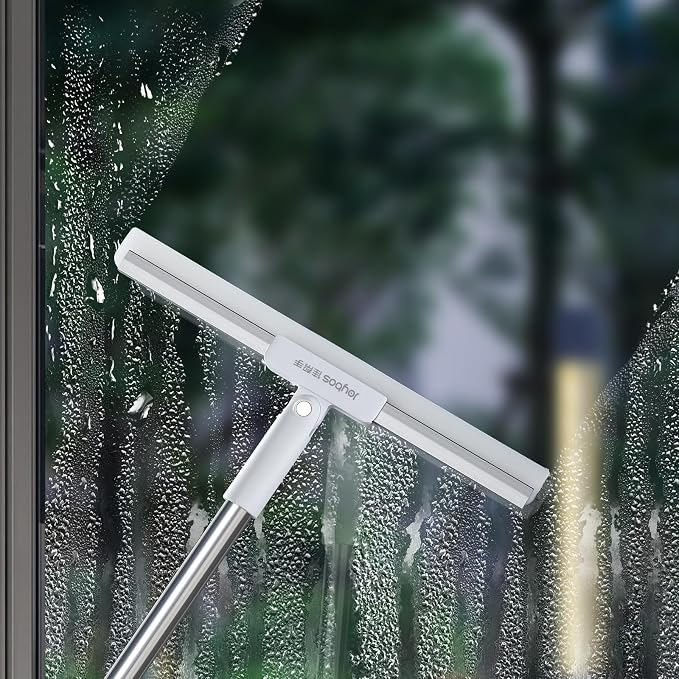 JOYBOS Rubber Squeegee for Floor, 50'' Long Handle Floor Squeegee Broom, Silicone Broom for Pet Hair Remover, Magic Broom Sweeper Window Squeegee for Floor, Tile, Grout, Brick, Decks, Garages,Basement