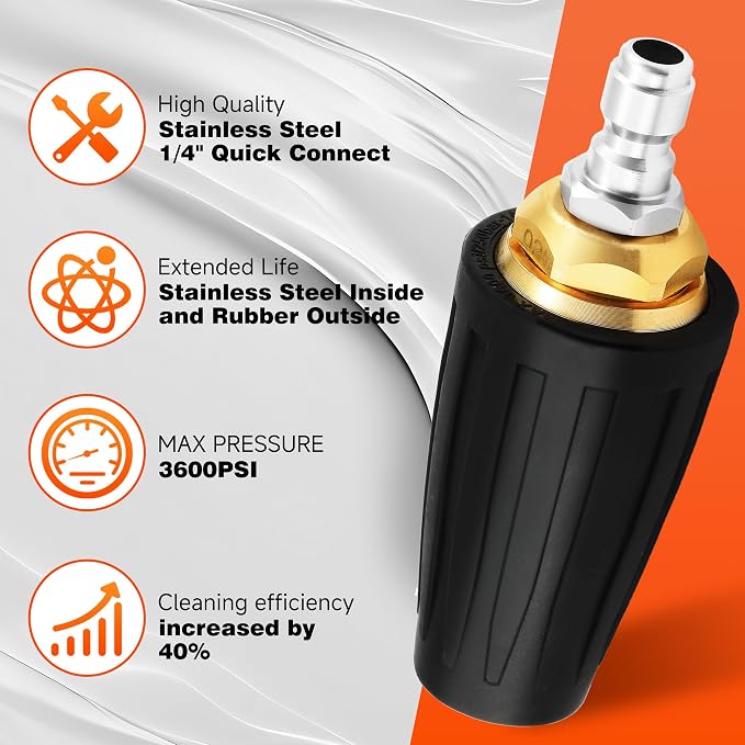 Tool Daily Turbo Nozzle Pressure Washer, 360° Rotating Nozzle | Pressure Washer Turbo Tip for Car Washing, Concrete, Brick Cleaning, 1/4 Inch Quick Connect, 3600 PSI, 2.5 GPM