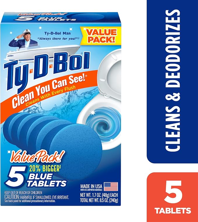 Ty-D-Bol Toilet Bowl Cleaner Tablets, Bleach-Free, 5 Pack | Automatic Drop-In, Removes Hard Water Stains, Removes Limescale, Removes Mineral Buildup