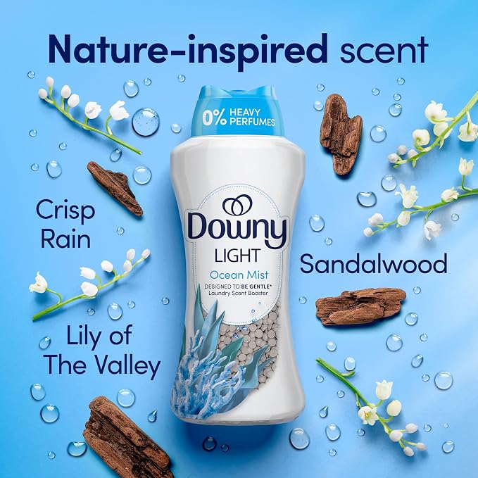 Downy Light Laundry Scent Booster Beads, Ocean Mist Scent, 24 OZ, In-Wash Fabric Beads Designed To Be Gentle With A Light Boost Of Scent, No Heavy Perfumes