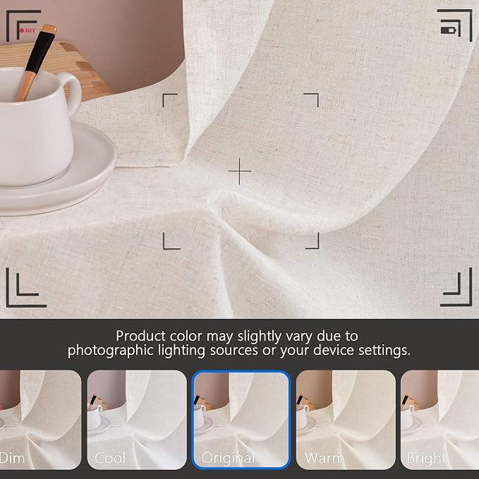 jinchan Beige Rustic Linen Rod Pocket Kitchen Curtains, 26x24, 2 Panels | Light filtering, cafe curtains, machine washable, farmhouse, kitchen, bathrooms, laundry, small window, over sink