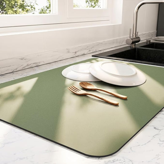 Ecotrim - Dish Drying Mat for Kitchen Counter | Coffee Bar Mat for Countertops | Heat Resistant Drainer Mat with Non-slip Rubber Backed | Hide Stain Kitchen Absorbent Draining Mat | Green 16"x20"