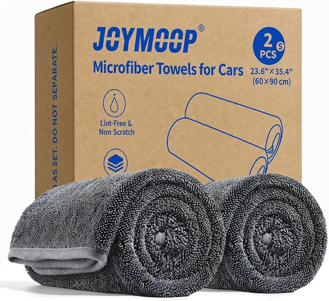 JOYMOOP Microfiber Towels for Cars, 2 Pack 35.4" x 23.6" Car Drying Towel, Dark Gray Reusable Car Towel, Quick Drying Car Microfiber Cleaning Cloth for RVs, SUVs, Trucks