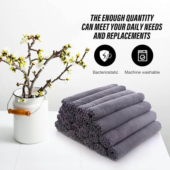 MOONQUEEN Ultra Soft Premium Washcloths Set - 12 x 12 inches - 24 Pack - Quick Drying - Highly Absorbent Coral Velvet Bathroom Wash Clothes - Use as Bath, Spa, Facial, Fingertip Towel (Grey)