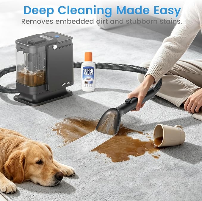 Portable Carpet Spot Cleaner Machine, Handheld Upholstery Cleaner with Pet Hair Brush & Cleaning Solution, for Pet Stains Couch Furniture Household Fabric Cleaning