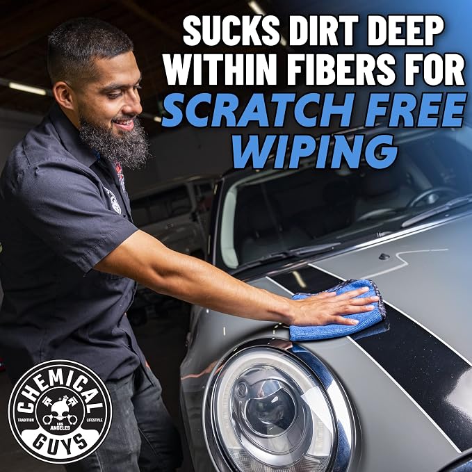 Chemical Guys, Professional Microfiber Towels, 16 x 16 in, Blue, 3 Pack | Ultra-soft, scratch-free towels to buff wax, dry panels and clean glass and interiors, machine washable