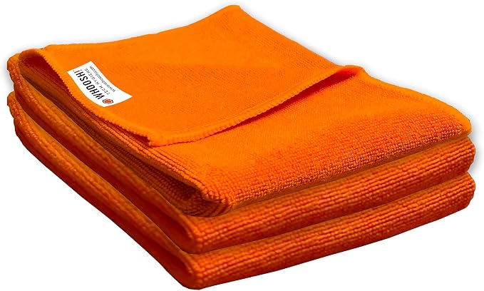 WHOOSH Microfiber Cleaning Cloth, 3 Pack, 14 x 14 in, Orange | Suitable for TV, Car Screen, Computer, MacBook and Watches, Machine Washable