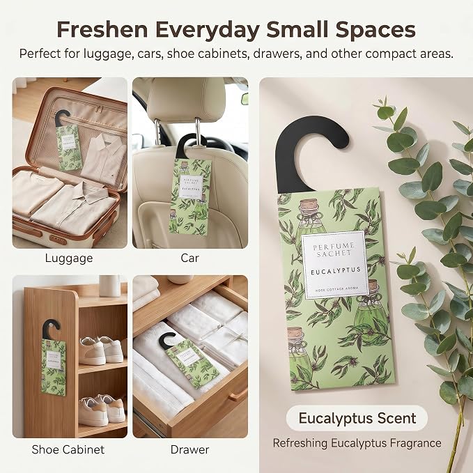 Large 12 Packs Eucalyptus Hanging Scented Sachets Long-Lasting Closet Deodorizer Air Freshener Fabric Refresher Odor Eliminator for Drawer Home Fragrance Gift Set