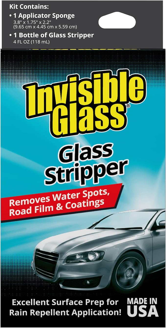 Invisible Glass 91411 Glass Stripper – Hard Water Spot Remover – Strips Coatings, Waxes, Oils & Road Film – Preps Windshields for Rain Repellent & Ceramic Coating, 4 Fl Oz (Pack of 2)
