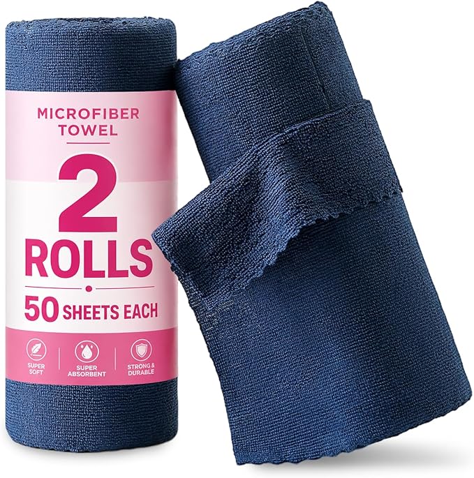 Jessy Home 2 Roll Reusable Paper Towels,100 Sheets Tear Away Microfiber Cleaning Cloth, Lint Free Cleaning Rags for Kitchen, Dishcloth,Household Cleaning Supplies