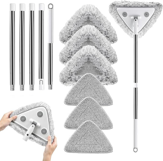 MUEE 3 in 1 Window Squeegee with 78“ Extension Pole, High Reach Wall Mop | High Reach Wall Mop with 180° Swivel Head, Washable & Replaceable Pads, Easily Clean Window, Wall, Ceiling Indoor/Outdoor Use